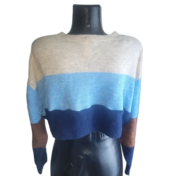H&M Multi Color Block Cropped Sweater M - Picture 6 of 7